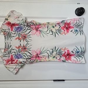 EUC Gaze Tropical Floral Ruffle Sleeve Shirt, xs